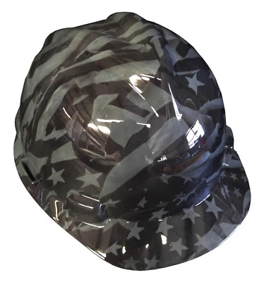 Hydro Dipped Hard Hat MSA Cap Style Navy Grey Midnight Flags  - Image 1 of 4