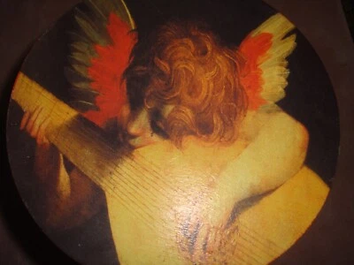 Diminutive Decorative Hand Made Stool Cherub Angel Playing Instrument 11" H 9" W - Image 1 of 2