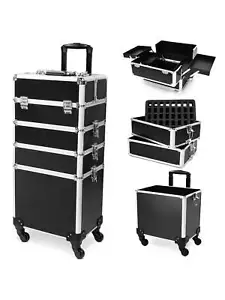 Rolling Makeup Train Case Large Storage Cosmetic Trolley 4 In 1 Large Capacity - Picture 1 of 9