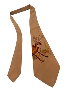 1940s Hand Painted Rayon Necktie – Wide Art Deco Swing Era Brown Tie 51X4.8" - Picture 1 of 8