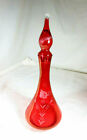 Vintage RUBY RED Bohemian Cut to Clear Glass Etched Decanter w/ Stopper 16.25"
