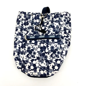 LeSportsac Duffle Drawstring Bag Floral Reversible Navy Blue Adjustable Strap - Picture 1 of 10