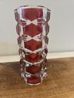 Vintage Luminarc JG Durand Windsor Art Glass Vase Triangular Ruby Clear France 