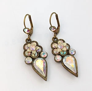 Michal Negrin Shabby Chic Bridal Earrings Vintage AB Aurora Borealis Crystals - Picture 1 of 13