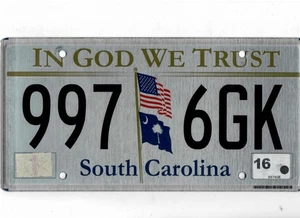 SOUTH CAROLINA Passagier 2016 Nummernschild "997 6GK" ***IN GOD WE TRUST*** - Bild 1 von 1