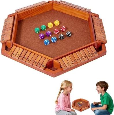 Shut The Box Game,6 Player Wooden Dice Board Game,Traditional Table Dice Classic - Image 1 of 4