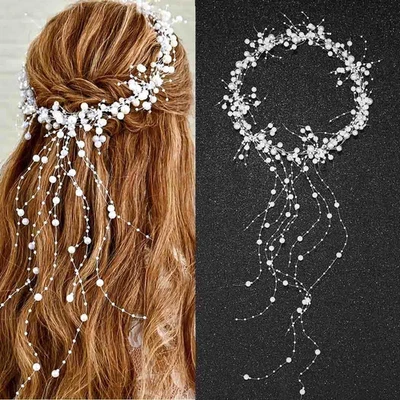 Pearl Wedding Hair Vine Headband White Pearls Headpiece Bride Wedding Hair Ac... - Image 1 of 4