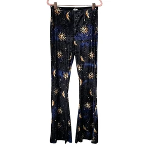 Bear Dance Pants Womens Large Black Velvet Star Moon Flare Astrology Whimsigoth - Picture 1 of 8
