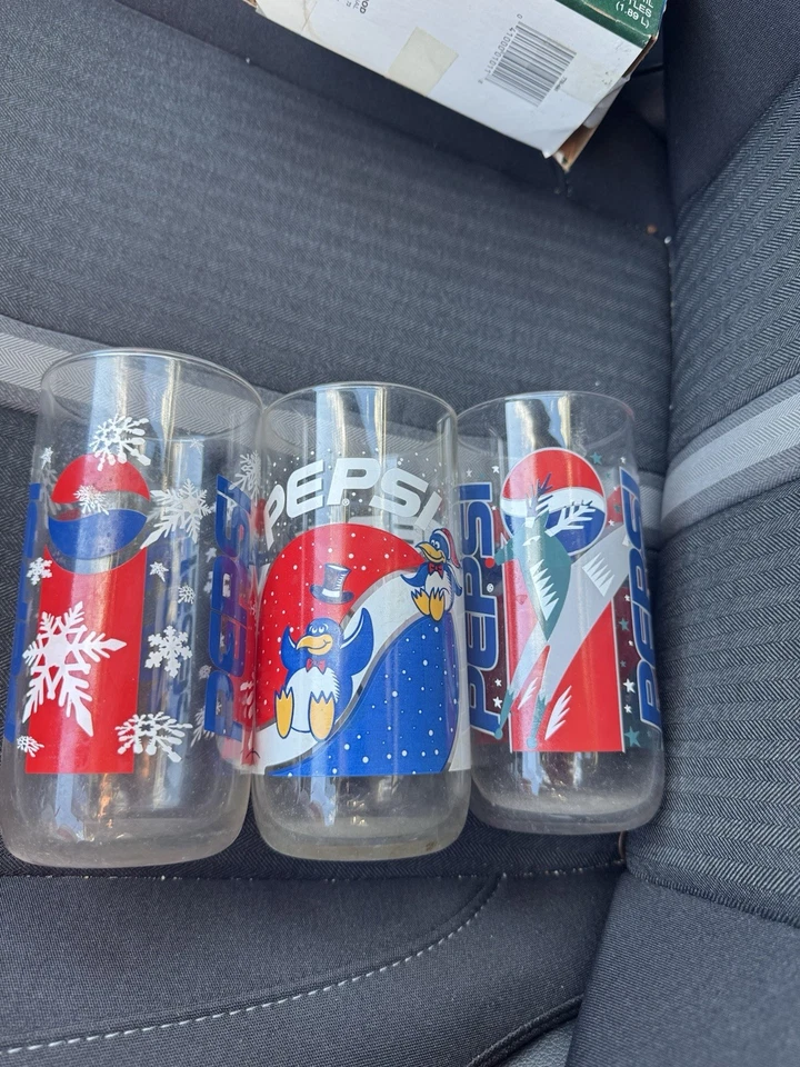 Vintage Pepsi Christmas Glassware Set of 3 Different Designs Rare Penguin Deer - Image 1 of 4
