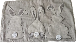 Easter Bunny Decorative Pillow Cover, Neutral Linen Look, Appliqué, 12" x 20" - Picture 1 of 5