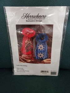 Herrschners Cross Stitch Golden Stars Gift Bag Craft Kit - Blue Bag 20-052 - Picture 1 of 4