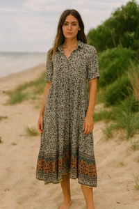 Natural Life Rebecca Midi Dress Size Large Floral Print Long Boho Prairie Womens - Picture 1 of 11