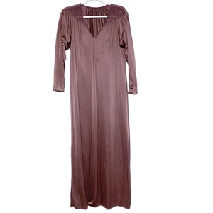 Vintage Damen Mauve Langarm Ösen Blumen Schlaf Nachthemd  - Bild 1 von 6