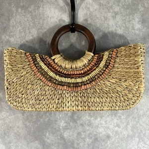 Nordstrom Purse Bead Detail Wooden Handle Woven Bag Beach Summer Hippie Boho - Picture 1 of 10