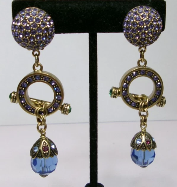 Pendientes Heidi Daus Confidenciales Lila Azul Cristal Convertible Borla Clip Foto 1 de 4