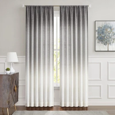 Ombre Window Curtain Panel Linen Gradient Print on Rayon Blend Fabric Drapery... - Image 1 of 2