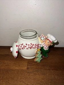 2012 Yankee Candle Christmas Cookie Jar With Elf Votive Candle Holder - Picture 1 of 5