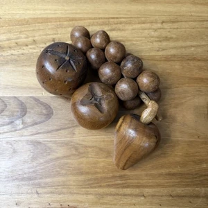 Vintage Wood Hand Carved Fruit And Vegetable Set Mid Century Modern Philippians - Picture 1 of 10