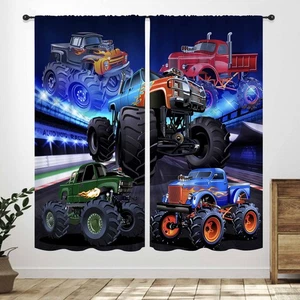 Cortinas de coche de carreras, dibujos animados 3D flota coche de carreras estadio juego Cool Monster Tru... - Imagen 1 de 5