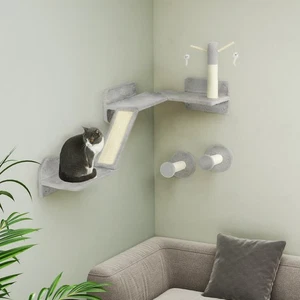 PawHut 3-Piece Corner Design Cat Wall Shelves Furniture, Light Grey - Picture 1 of 12