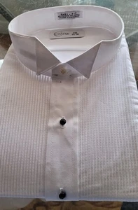 Tuxedo Shirt,3XL,Banded Collar, Pleated, New, White W/ Black Buttons By Chaplin - Picture 1 of 4