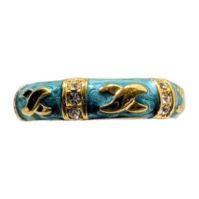 Lauren G Adams Turquoise Enamel CZ And Gold Plated Ring Size 6.75 - Image 1 of 4