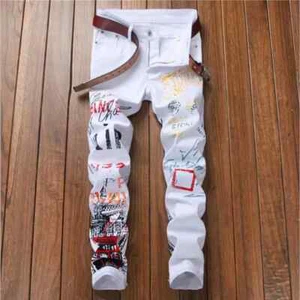 Pantalone jeans skinny uomo stampato a colori nuovo moda 2025 design uomo - Foto 1 di 26