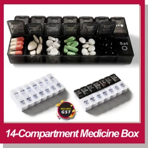 14 Slot 7-Day Pill Box Dispenser Medicine AM/PM Medication Organiser Weekly Case - Picture 1 of 10