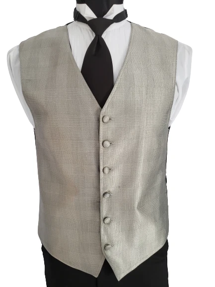 Chaps Silver Plaid Tuxedo Vest Pre Tied Bow Euro Tie All Sizes Free Ship TUXXMAN - Image 1 of 4