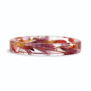Thin Resin Ring with Red Petals and Metal Flakes Inside, Mother's Day Gift - Picture 1 of 7