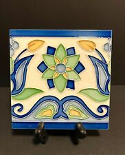 Ceramic Tile Tulips Design Blue Yellow Wall Trivet Antique style Boarder Tile