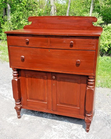Antique Early 3 drawer Chest on Cupboard Cabinet Primitive Country Farmhouse Cover