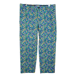 BANANA REPUBLIC Women's Hampton Pants 12 Blue Green Print Cotton Stretch Ankle - Picture 1 of 8