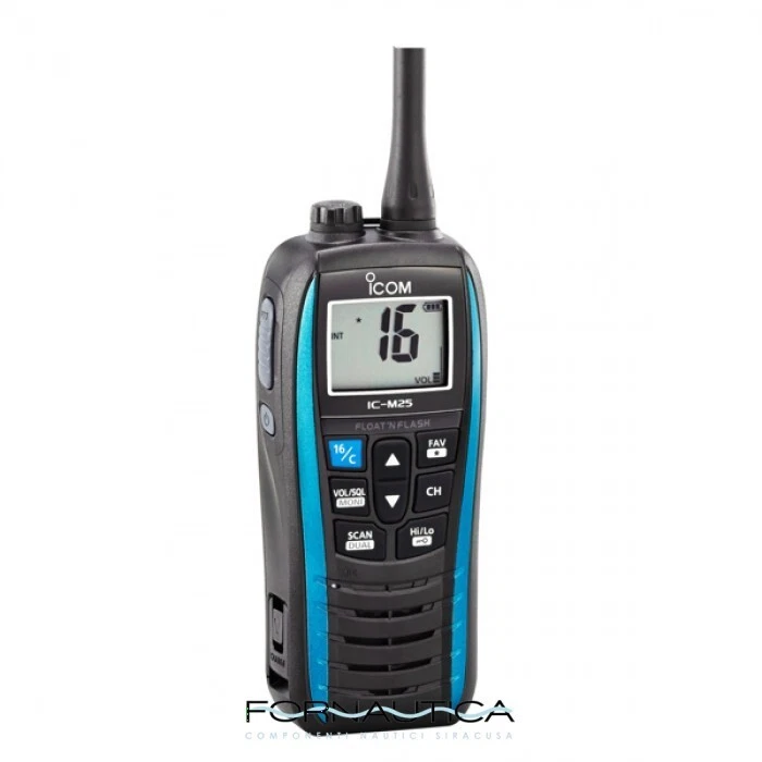 VHF ICOM IC-M25 - VHF PORTATILE NAUTICO - GALLEGGIANTE LUMINOSO - 5W - BLU - Immagine 1 di 1