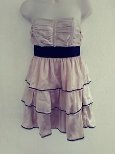 FOREIGN EXCHANGE S cream dress black sequin accent ruffle sleevless lined used - Bild 1 von 5