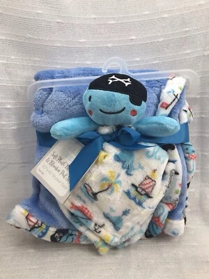 Le Bebe FAVORITE 蓝色海盗章鱼婴儿毯和毯子安全 Lovey 套装 — 第 1/4 张图片