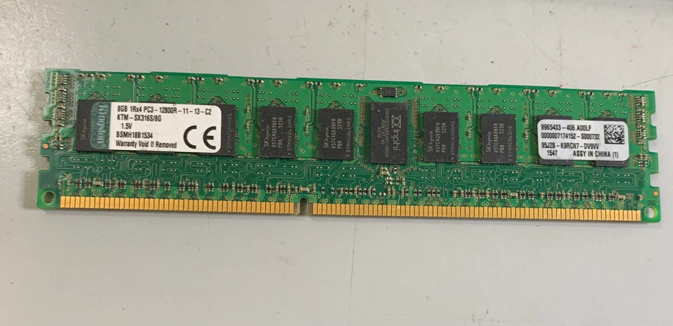 KINGSTON 8GB 1RX4 PC3 12800R 11-13-C2 - Immagine 1 di 1