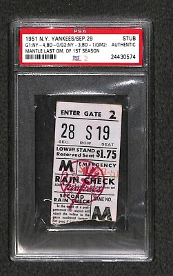 Mickey Mantle "1st Game in Centerfield CF @ Yankee Stadium" 1951 Ticket PSA RARE - Image 1 of 2