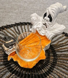 Vintage Fitz & Floyd Ghost With Spider Halloween Candleholder Dish Figurine  - Picture 1 of 11