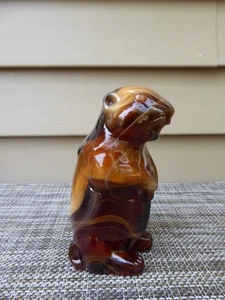 Vintage Imperial Glass Gopher Ground Hog Woodchuck Beaver  Amber Slag Figurine - Picture 1 of 5