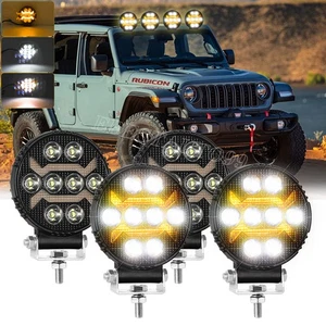 4X 4" LED Work Light Bar Pods Round Offroad Driving Truck ATV Fog Lamp Amber DRL - Picture 1 of 14