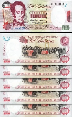 Venezuela, 1000 Bolivares, 6 August 1998, UNC, 5 Pcs LOT, Consecutive, P-76d - Image 1 of 4