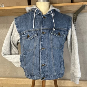 Vintage OutBrook Denim Trucker Weste Knopfleiste Hoodie Sweatshirt Damen Medium - Bild 1 von 7