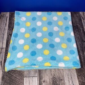Snugly Baby Blanket Polka Dot Blue Yellow White Circles Security Lovey Plush