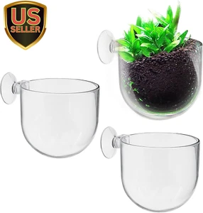 3 Pcs Plastic Aquatic Plant Pots, Aquarium Plant Pots with Suction Cups, Acrylic - Picture 1 of 7