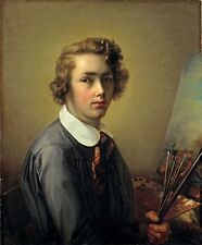 Oil painting Rudolf Koller, 1844, self-portrait at 16 years old in studio canvas