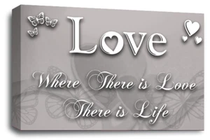 Liebe Leinwand Wandbild Kunstdruck Silber Grau Herz Haus Zitat Gerahmtes Bild Groß - Bild 1 von 5