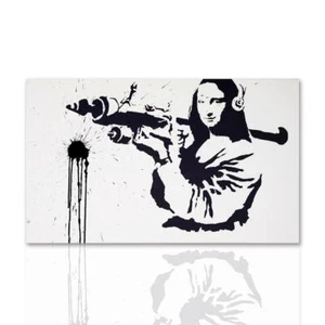 Pittura Moderna Mona Lisa Bazooka Stampe su Tela Quadro Banksy Street Art Canvas - Picture 1 of 5