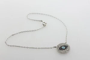 Sterling Silver 925 Black & White CZ & Enamel Evil Eye Chain Anklet - 9" - Picture 1 of 7