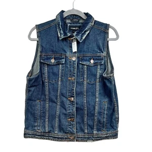 Rue21 Denim Vest Button Up Distressed Collar Flap Pockets Blue Women Size L - Picture 1 of 5